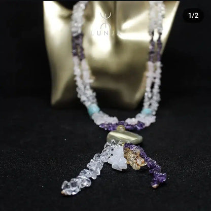 Collier Sautoir en Pierres Naturelles  Citrine, Améthyste, Cristal de Roche, Amazonite et Agate  Certifié et Authentique