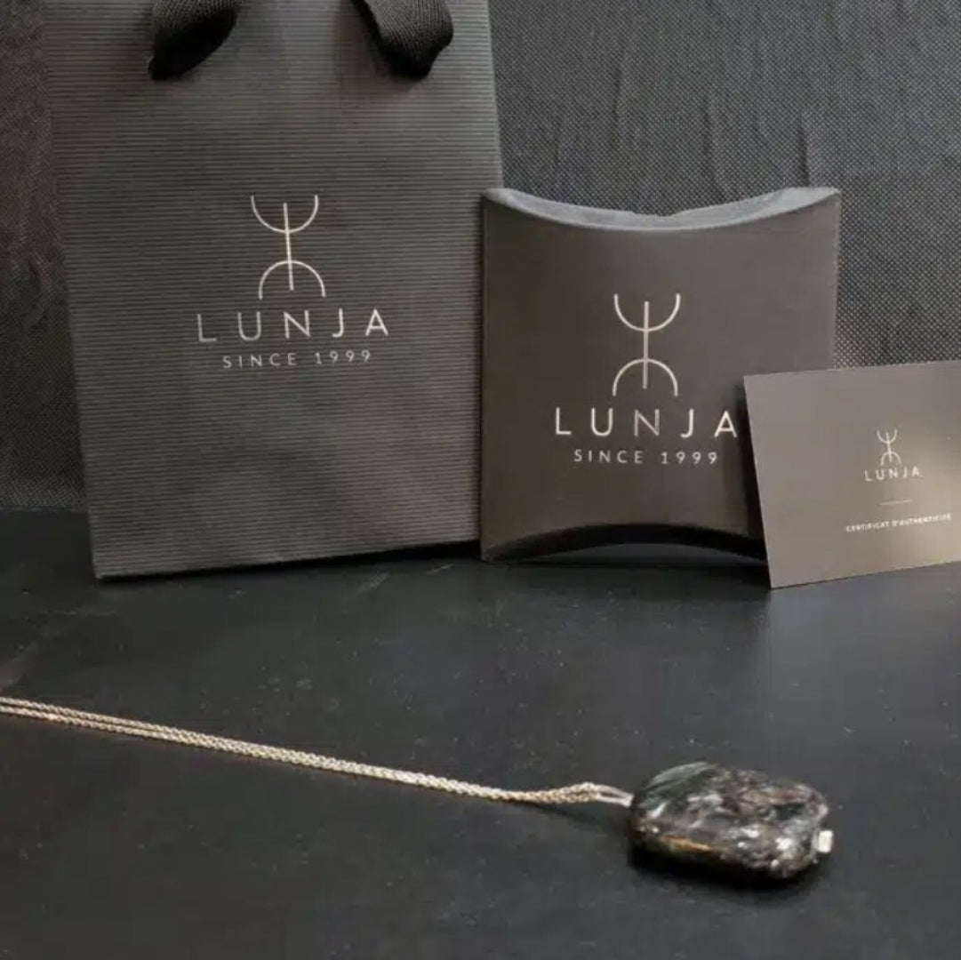 Collier en argent 925 avec arfvedsonite naturelle  et précieuse