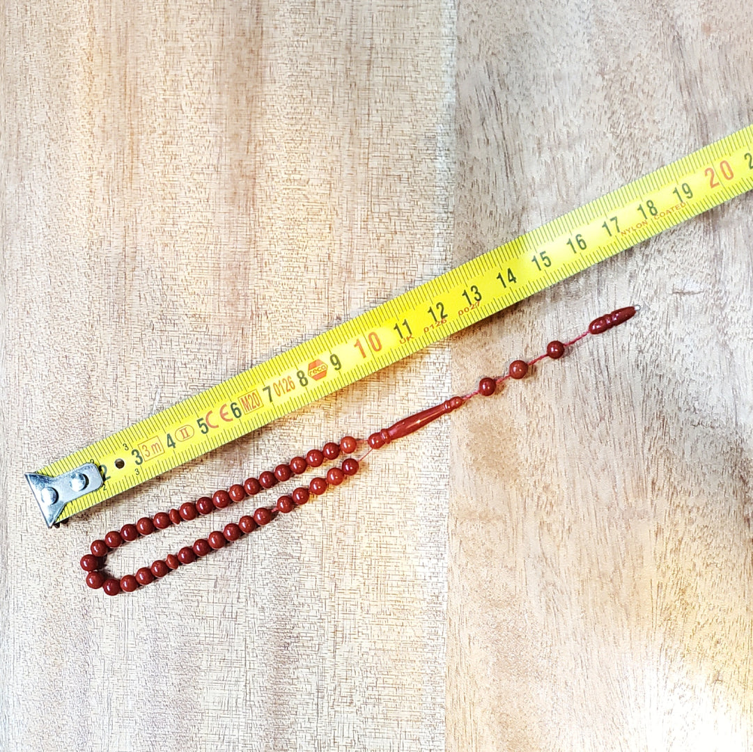 Tasbih en Corail Rouge de Tunisie Supérieur – Chapelet Musulman Fait Main (33 Perles - 5mm)