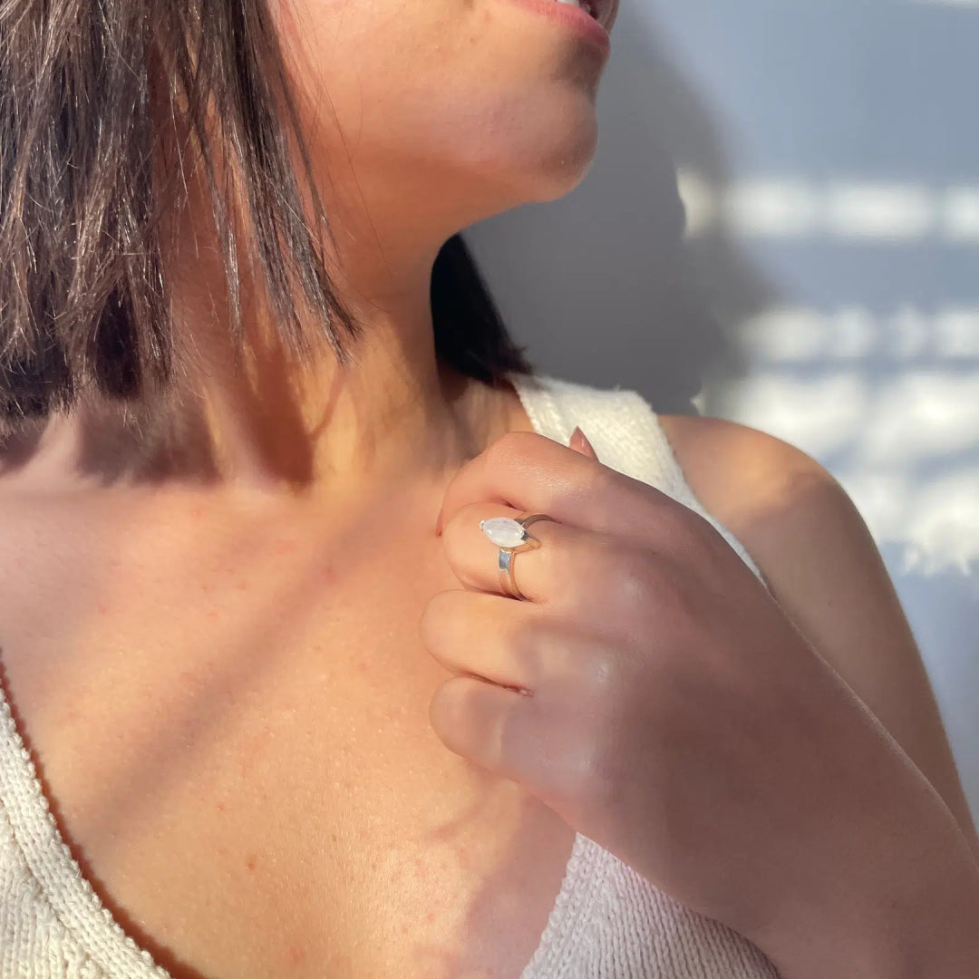 Bague ajustable en Pierre De Lune 4,6 Carats en Argent 925 en Argent 925