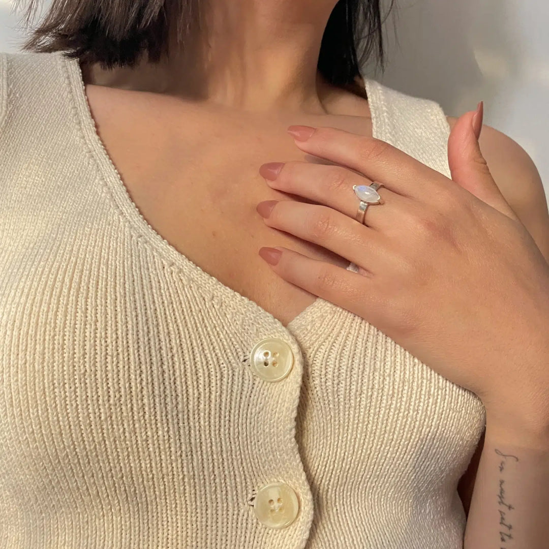 Bague ajustable en Pierre De Lune 4,6 Carats en Argent 925 en Argent 925