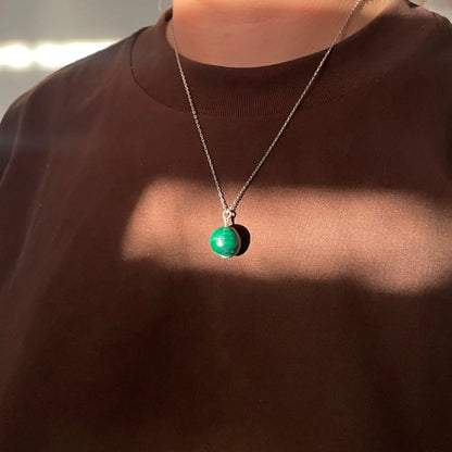 Collier en Argent 925 avec Pierre Naturelle de Malachite A+