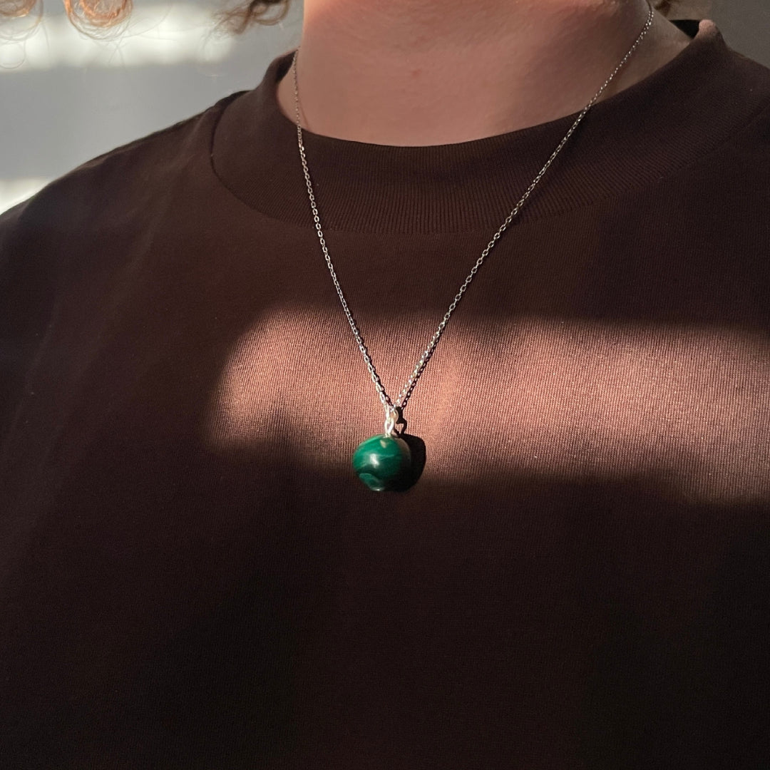 Collier en Argent 925 avec Pierre Naturelle de Malachite A+