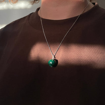 Collier en Argent 925 avec Pierre Naturelle de Malachite A+