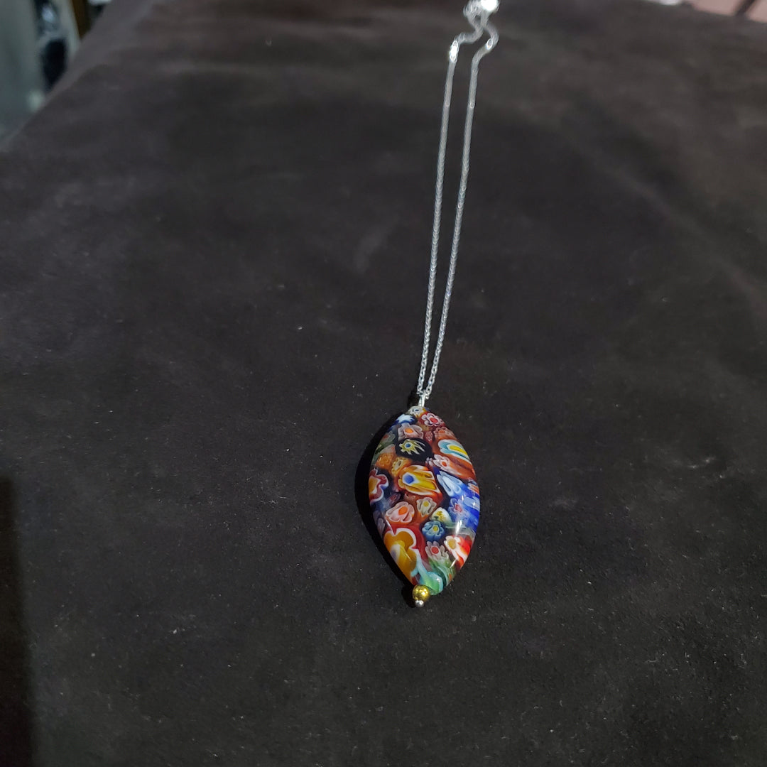 Collier en Argent 925 avec Pendentif en Verre de Murano Millefiori