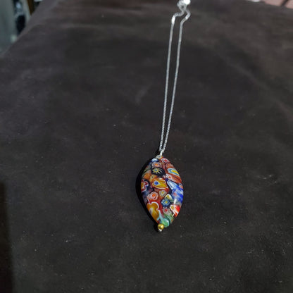 Collier en Argent 925 avec Pendentif en Verre de Murano Millefiori