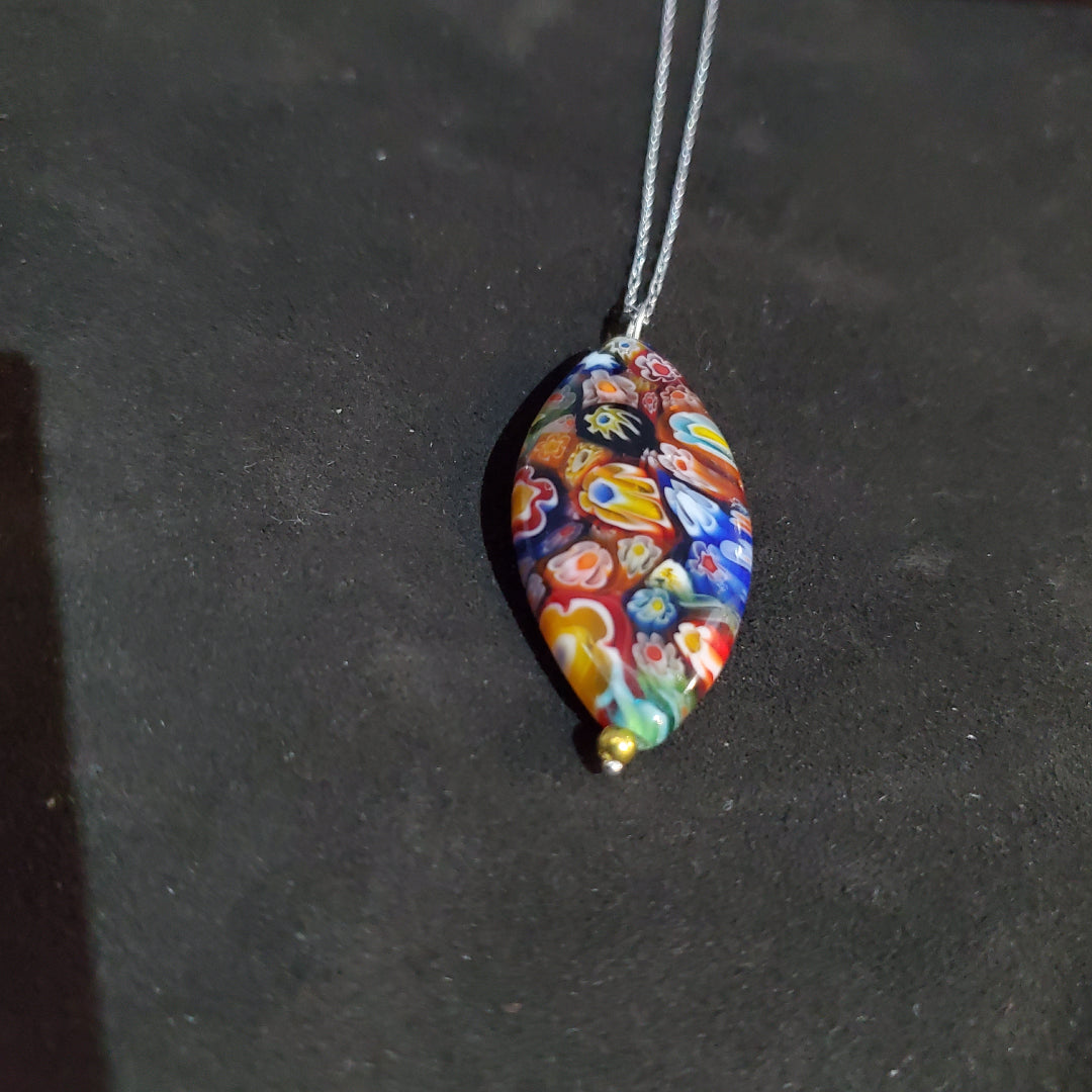 Collier en Argent 925 avec Pendentif en Verre de Murano Millefiori