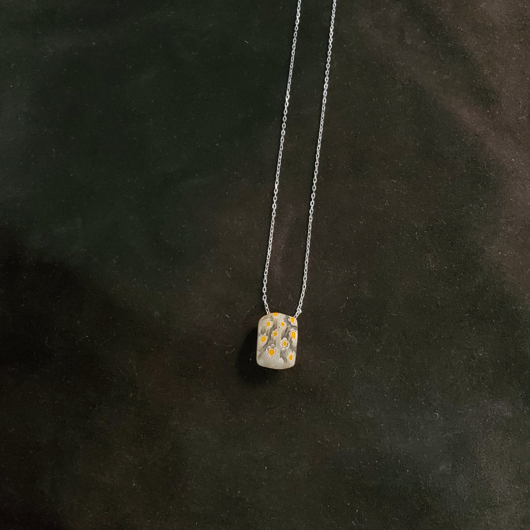 Collier en Argent 925 avec Pendentif Perle Cubique Murano Millefiori