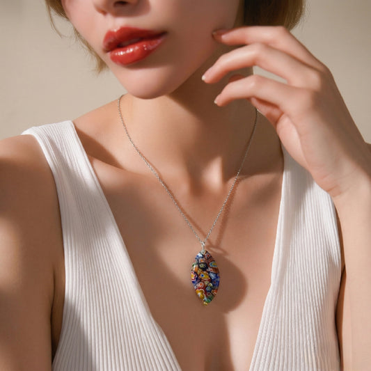 Collier en Argent 925 avec Pendentif en Verre de Murano Millefiori