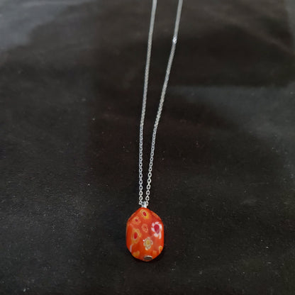 Collier en Argent 925 avec Pendentif Cubique en Verre de Murano Millefiori Orange