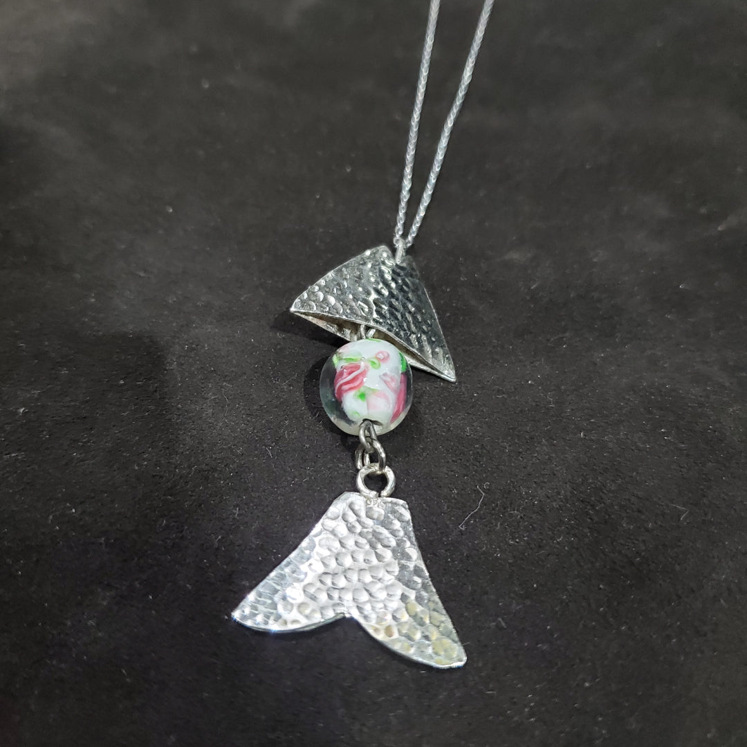 Collier Poisson en argent 925 avec Perle Ronde  en Verre de Murano Millefiori