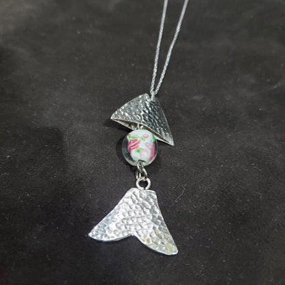 Collier Poisson en argent 925 avec Perle Ronde  en Verre de Murano Millefiori