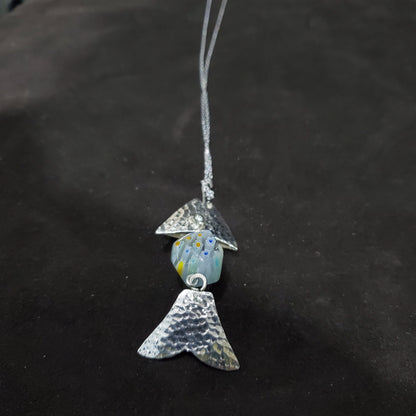 Collier Poisson en argent 925 avec Perle Cubique Bleu transparente e Verre de Murano  Millefiori