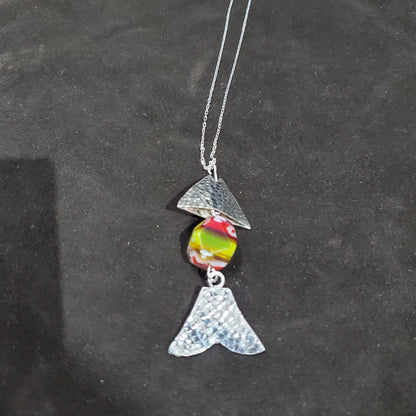 Collier Poisson en Argent 925 avec Perle Cubique Orange  en Verre de Murano Millefiori
