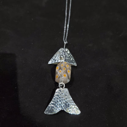 Collier Poisson en Argent 925 avec Perle Cubique  transparente en Verre de Murano Millefiori