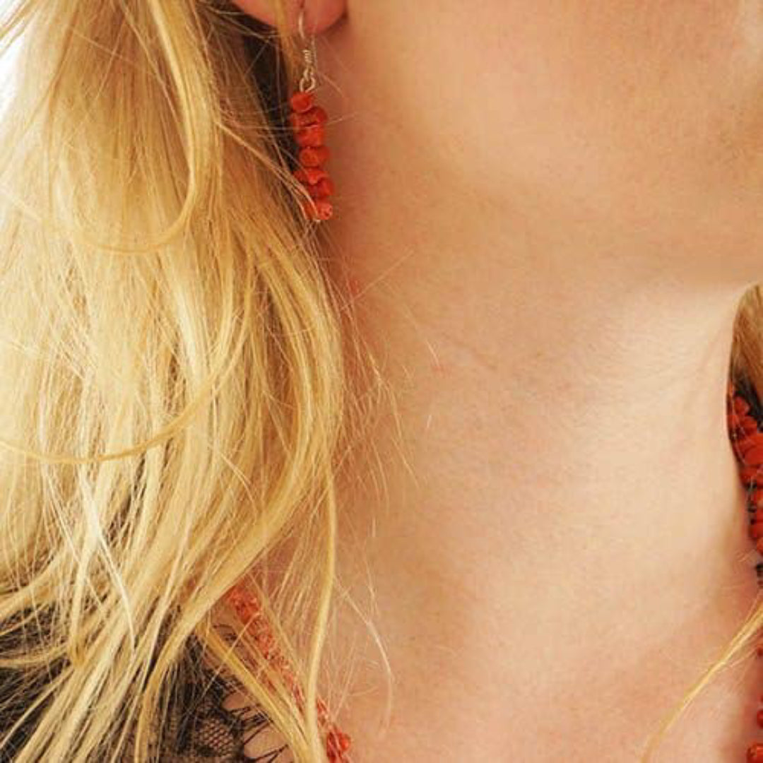 Boucle d'oreille En Corail rouge naturel classé du premier choix