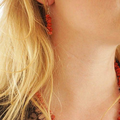 Boucle d'oreille En Corail rouge naturel classé du premier choix